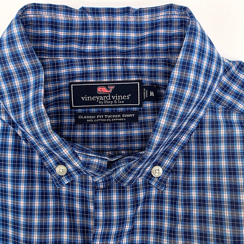 Vineyard Vines by Shep & Ian Classic Fit Tucker Blue White Check Shirt‎ Size M - Picture 4 of 10